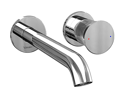 Wall Mounted Modern Chrome Faucet With Curved Spout And Hot Cold Handles 3d model