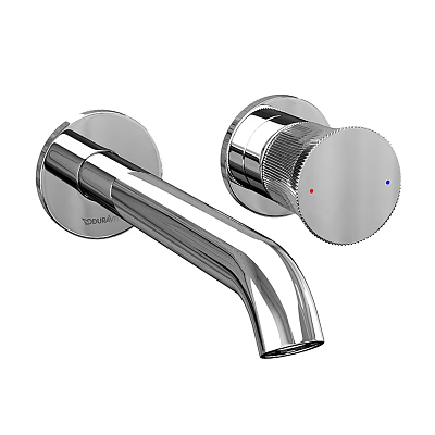 Wall Mounted Modern Chrome Faucet With Curved Spout And Hot Cold Handles 3d model