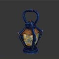 Decorative Blue Lantern With Intricate Patterns Ornate Handle And Illuminated Pink Light