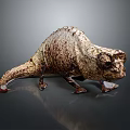 Brown And Beige Chameleon With Bark Like Skin Texture Standing On Dark Background Surface