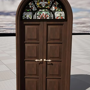 European-style Living Room Interior Wooden Door Tiffany Glass 3d model