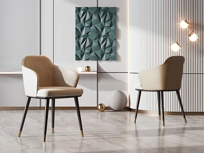 Modern Single Chair Beige White Upholstery Black Metal Legs In Interior Green Geometric Wall Art 3d model