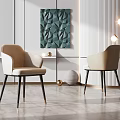 Modern Single Chair Beige White Upholstery Black Metal Legs In Interior Green Geometric Wall Art