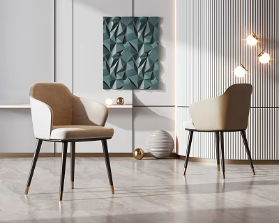 Modern Single Chair Beige White Upholstery Black Metal Legs In Interior Green Geometric Wall Art 3d model