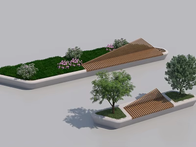 Roadside Facilities Featuring Green Lawns Flower Beds Wooden Structures and Trees 3d model