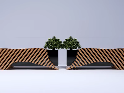 Outdoor Chair With Brown And Black Striped Design And Green Plants For Garden Use 3d model
