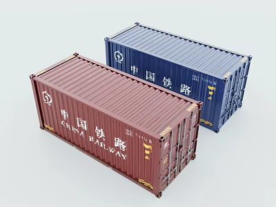 Modern Red and Blue Container Building Featuring China Railway Logo Design 3d model