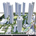 Modern Urban High Rise Residential Buildings With Green Spaces And Roads