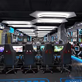 Modern Cyber Cafe Interior With Gaming Computers Red Sofas And Lighting 3d model