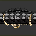 Stylish Black Diamond Pattern Handbag With Gold Chain Strap And Metal Clasp
