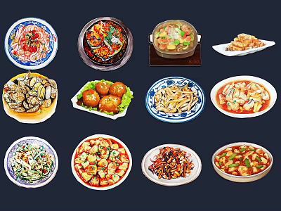 Chinese Dishes Themed Hanging Decor With Various Cuisine Patterns For Home Decoration 3d model