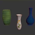 Decorative Vases in Green White Blue Colors with Yellow Flower Pattern for Home Living