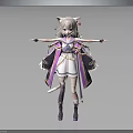 Cat Ear Girl With Feline Features Long White Hair Kimono Style Outfit Standing Pose
