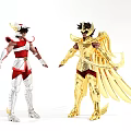 Game and Movie Warrior Characters in Red White and Gold Armor with Helmets and Capes