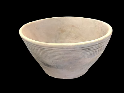 Handcrafted Ceramic Bowl With Natural Off White Color And Striped Texture 3d model