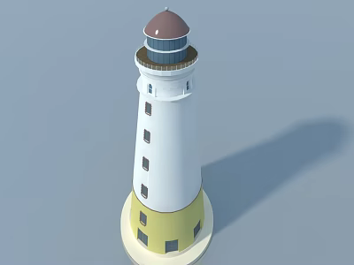 Hinged Door Design On White Lighthouse With Red Dome Yellow Base And Windows 3d model