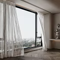 modern curtain window screen floor-to-ceiling window 3d model