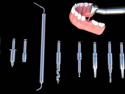 Professional Dental Medical Instruments With Tooth Model And Stainless Steel Dental Tools 3d model