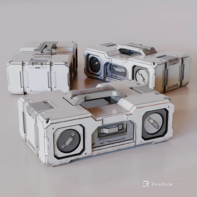 Futuristic Silver Metal Containers With Handles And Circular Components Design 3d model