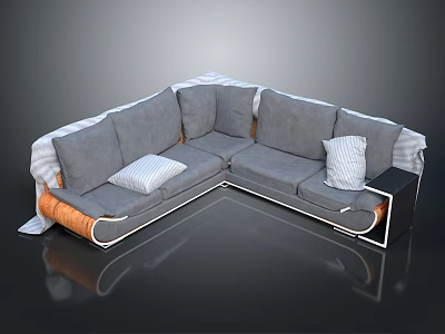 Modern Gray L Shaped Sofa With Comfortable Cushions And Armrest Design 3d model