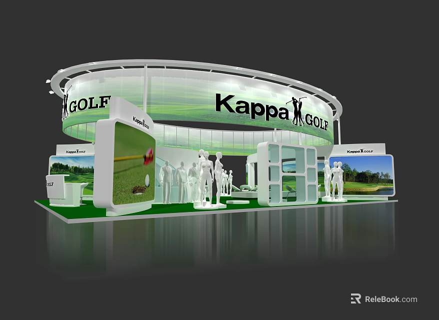 Kappa Golf Exhibition Booth With Green White Design And Mannequins 3d model 