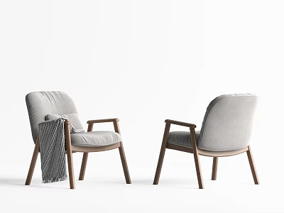 Gray Leisure Accent Chairs with Wooden Legs Arms and Cozy Blanket in Modern Design 3d model