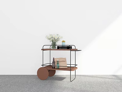 Minimalist Rolling Cart With Shelves Flowers Candle And Books On Wheels 3d model