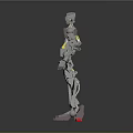 Silver Mechanical Robot Character With Yellow Accents And Red Feet Design