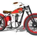 Vintage Red and Black Motorcycle with Brown Seat White Handlebars and Red Rims