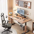 Cozy Study Room With Wooden Desk Monitor Laptop And Office Chair Decorations