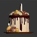 Cute Rabbit Themed Cake With Ears Chocolate Drizzle Decorative Flowers Golden Balls And Nuts