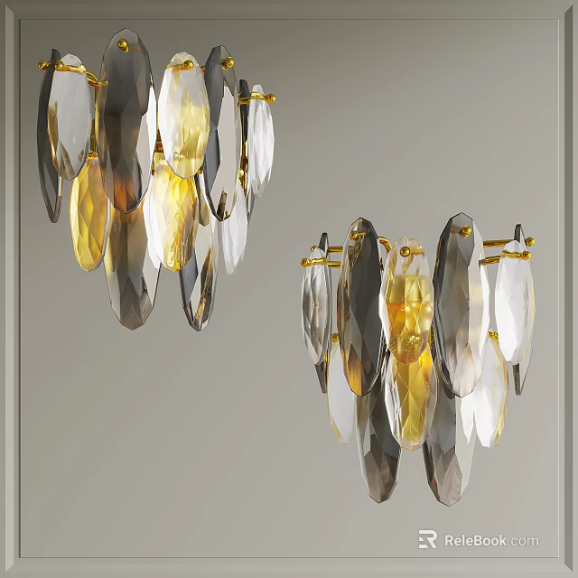 Modern Wall Sconce Design With Crystal Pendants Gold Accents And Gray Transparent Elements 3d model 