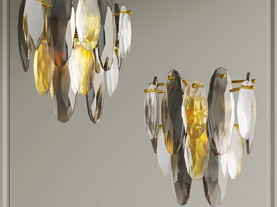 Modern Wall Sconce Design With Crystal Pendants Gold Accents And Gray Transparent Elements 3d model