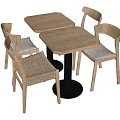Modern Wooden Table and Chair Set with Square Tables Curved Backrests and Woven Seats