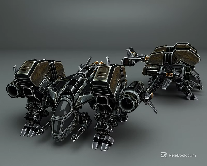 Two Futuristic Fighter Jets With Black Brown Mechanical Design Complex Structure Multiple Engines Gray Background 3d model 