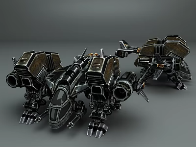 Two Futuristic Fighter Jets With Black Brown Mechanical Design Complex Structure Multiple Engines Gray Background 3d model