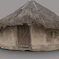 Traditional Thatched House With Mud Walls Wooden Door And Round Structure Design
