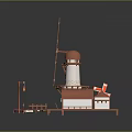 3D Windmill Model Kit Featuring Orange Blades Blue Water Base And Small House Platform