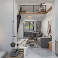 Modern Loft Interior With Open Living Area Kitchen Sofa Staircase And Pendant Light
