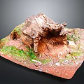 Natural Tree Stump Scene Model With Green Grass And Red Dirt