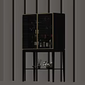 Modern Black Wooden Wine Cabinet With Glass Door And Bottles Glasses On Lower Shelf Decorations