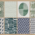 Square Rugs Collection Featuring Various Green Blue Abstract Geometric And Striped Patterns 3d model