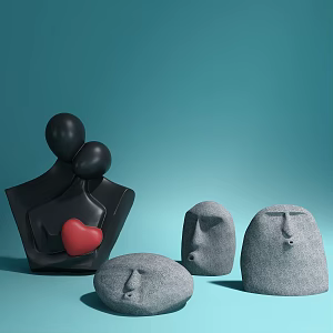 Modern Doll Cartoon Stone Man Expression Bag Ornaments Combination 3d model