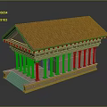 Ancient Classical Temple Model With Red Tile Roof Stone Columns And Steps