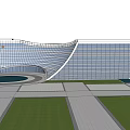 Modern Curved Facade Sales Office Building With Lawn Area And Plaza Space