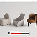 Modern Single Sofa in Brown and Light Gray with Minimalist Designs 3d model