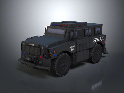 SWAT Military Armored Vehicle Featuring Black Exterior And Tactical Lights 3d model