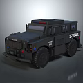 SWAT Military Armored Vehicle Featuring Black Exterior And Tactical Lights