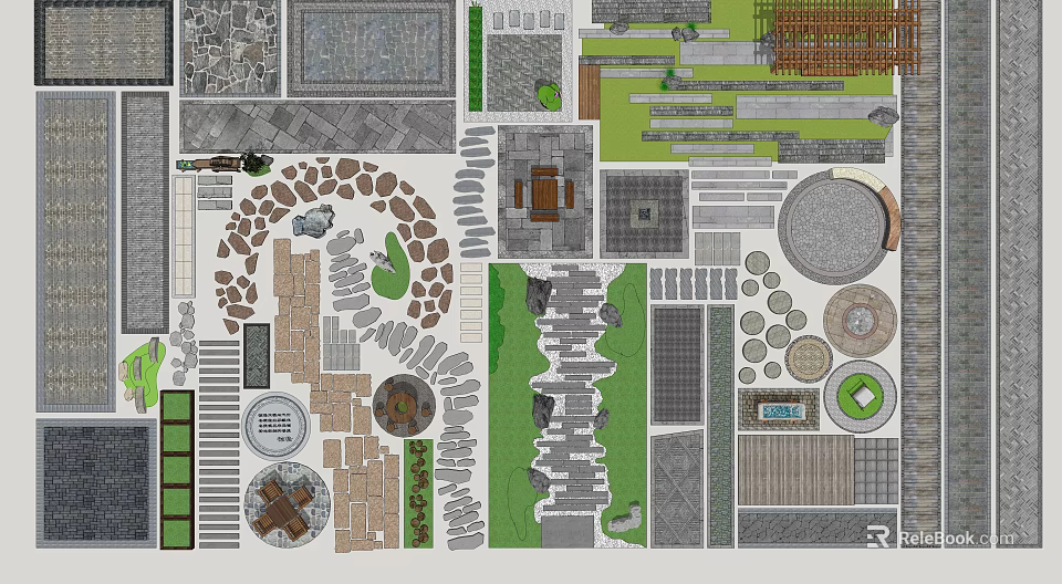 Garden Ornaments Design With Paving Patterns Circular Elements And Green Spaces 3d model