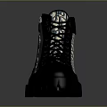 Black Leather High Top Boots With Blue Laces Patterned Panel And Thick Sole